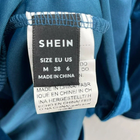 Shein Dress Womens Sz 6 Teal V-Neck Bodycon Stretch Pullover Velvet Faux Wrap - Picture 10 of 12